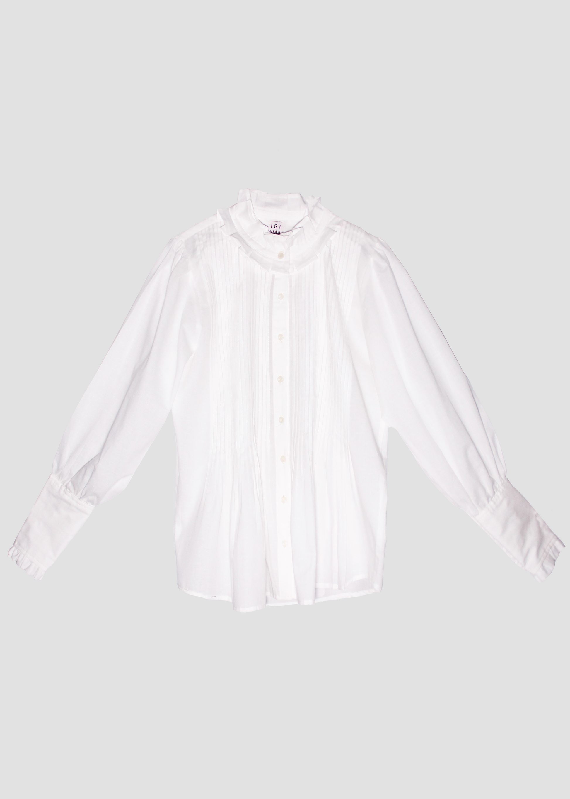 Camicia Amber estiva da donna in cotone bianco, IGI AMA, 100% cotone leggero, chiusura con bottoni, maniche lunghe, pinces sul fronte, taglia unica, made in India.