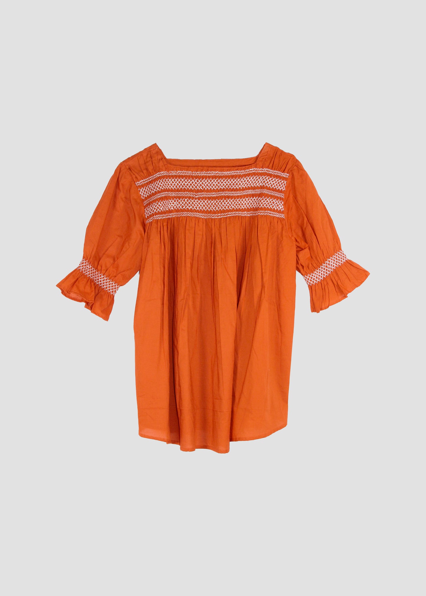 Blusa donna Diana Shirt orange in 100% cotone con dettaglio arricciato e tonalità arancione, stile boho chic estivo, taglia unica.
