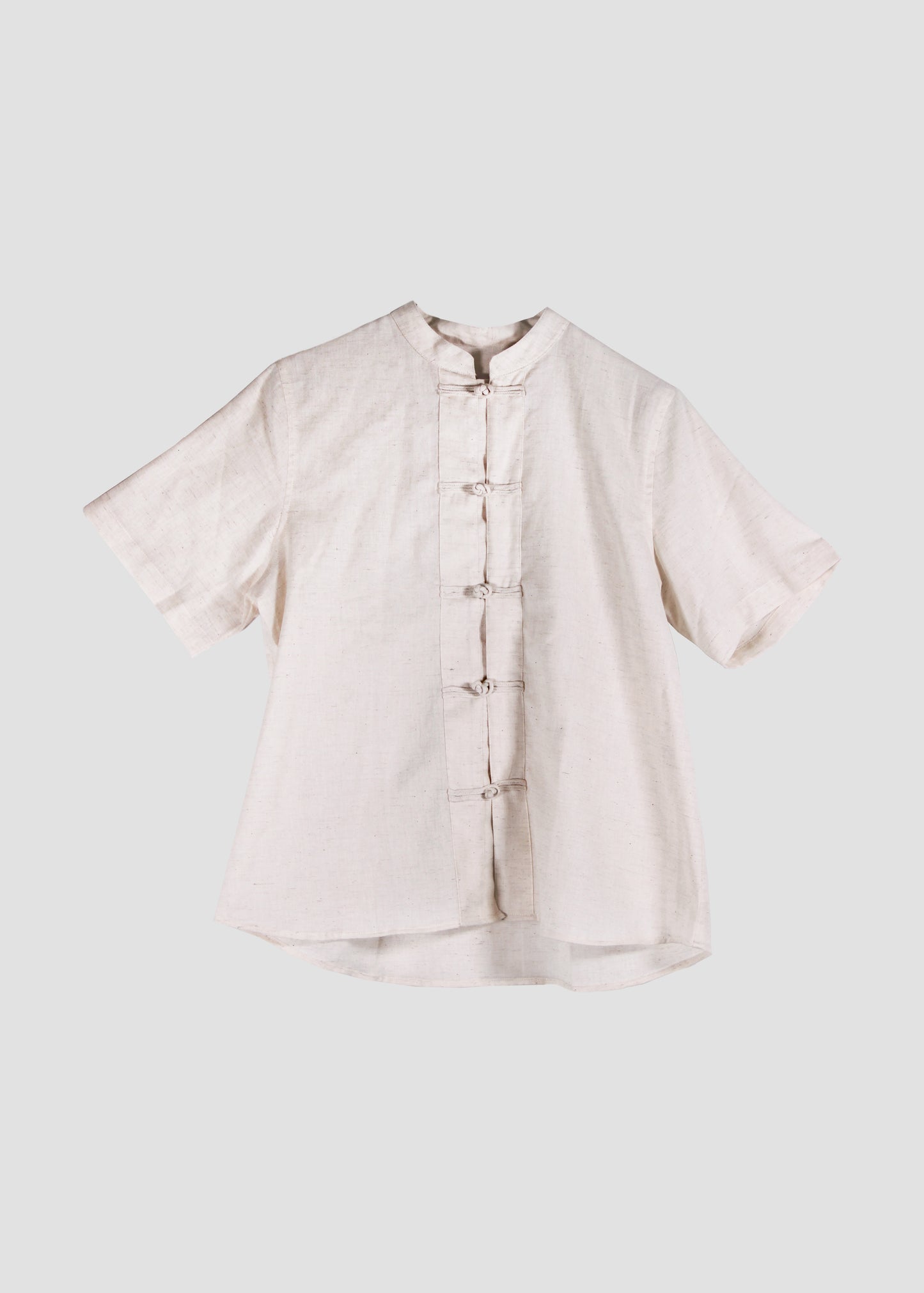 Camicia donna Korea Shirt in 100% cotone con stile coreano, chiusura con bottoni a nodo e maniche corte, look boho chic estivo, taglia unica.