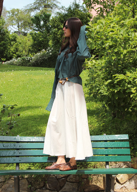 Gonna donna Vulcano Skirt white in 100% cotone con design lungo bianco e vita elasticizzata, stile boho chic estivo e versatile, taglia S/M.