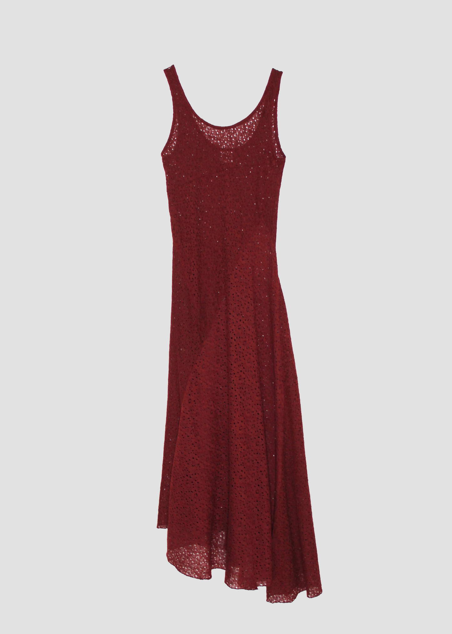 Vestito lungo estivo da donna in pizzo marrone, modello Alba Dress di IGI AMA, realizzato in 100% pizzo leggermente elastico, semi trasparente, con vestibilità comoda per taglie 36, 38 e S, prodotto in India, ideale per look estivi e outfit leggeri.
