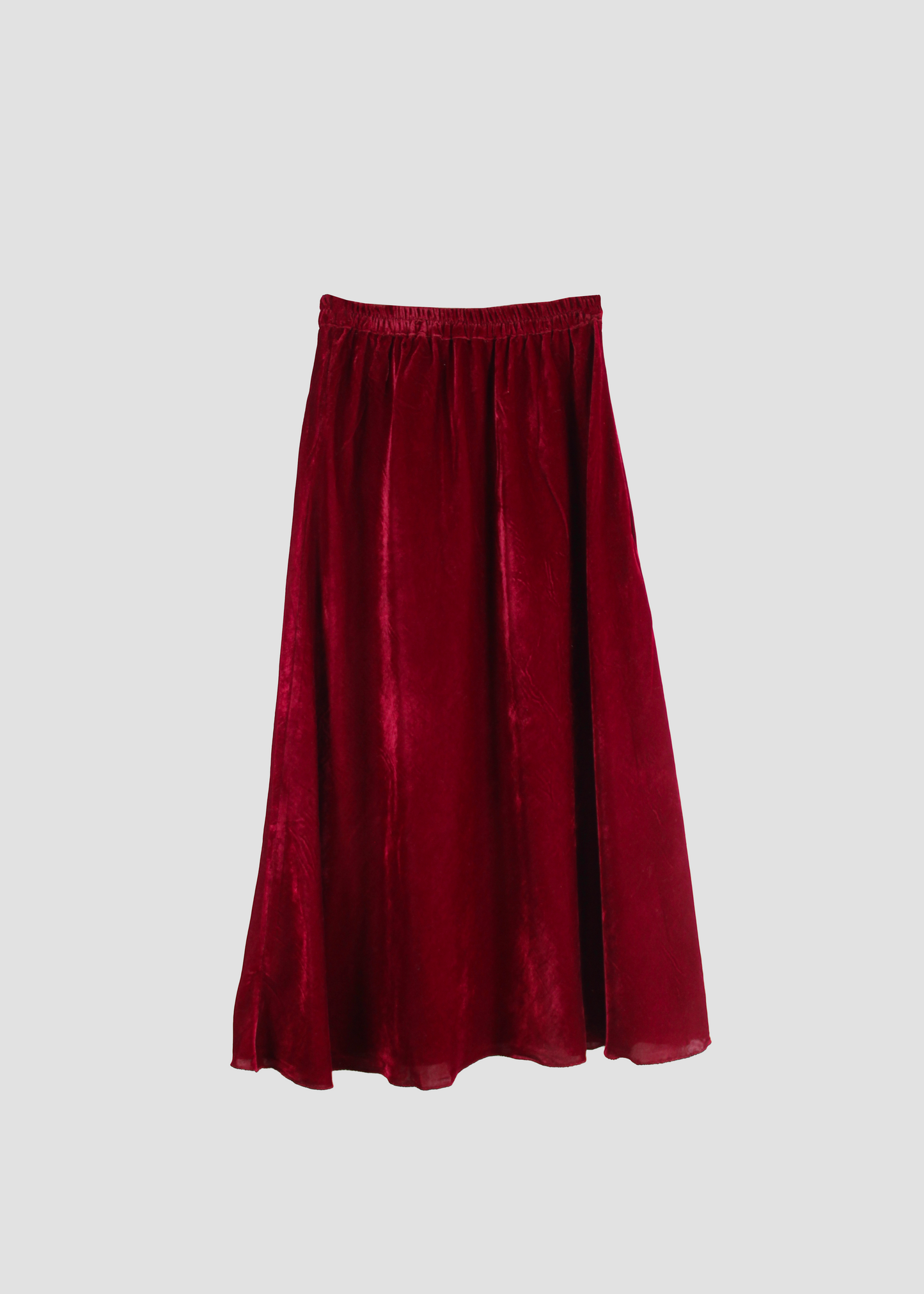 IGI AMA Bohémien Skirt – Gonna bordeaux in 100% velluto, lunga fino alla caviglia con elastico in vita per una vestibilità comoda. Taglia unica, prodotta in India. Lavabile in lavatrice a 30°C e stirabile al rovescio a bassa temperatura.