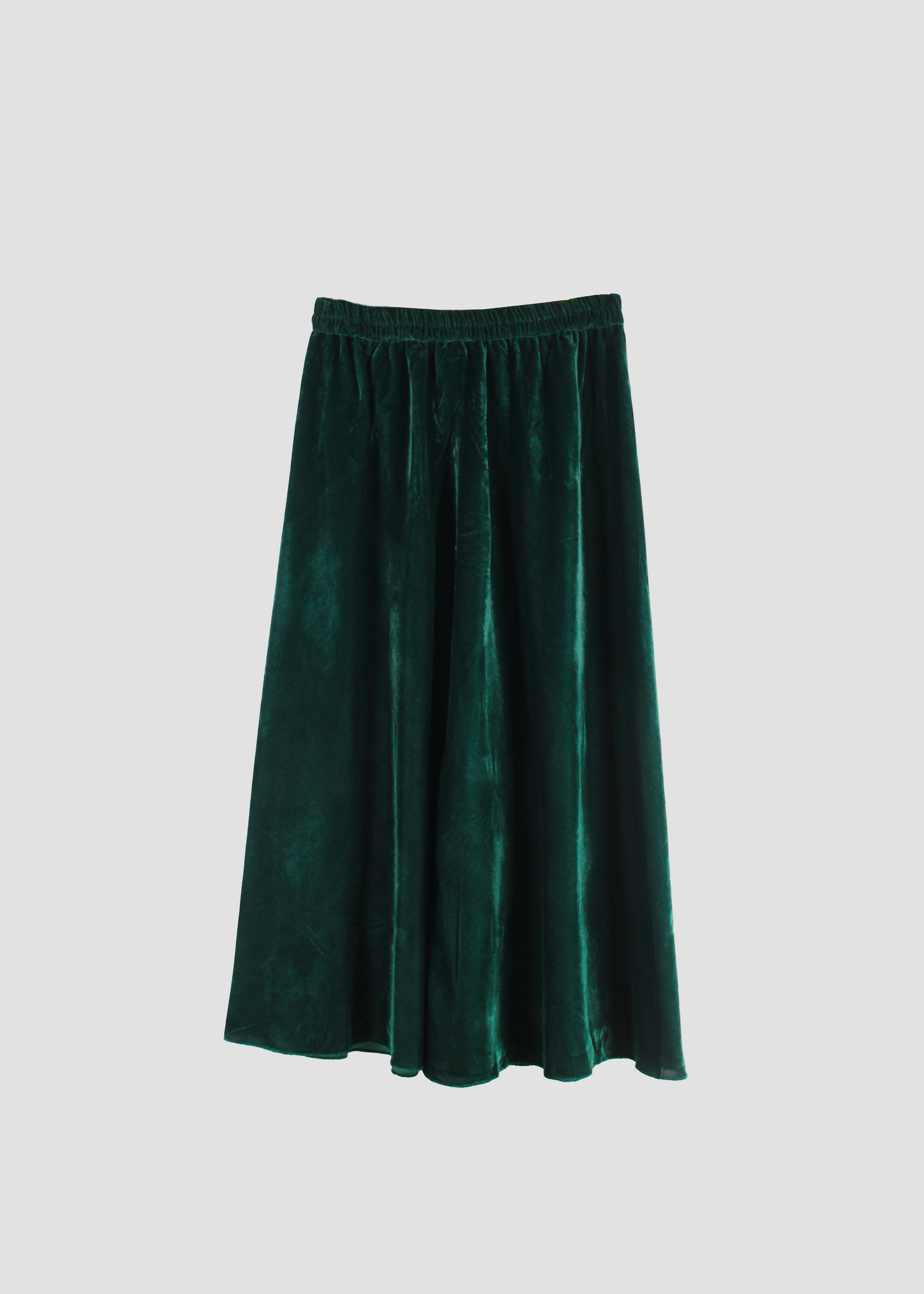 IGI AMA Bohémien Skirt – Gonna verde in 100% velluto, lunga fino alla caviglia con elastico in vita per una vestibilità comoda. Taglia unica, prodotta in India. Lavabile in lavatrice a 30°C e stirabile al rovescio a bassa temperatura.