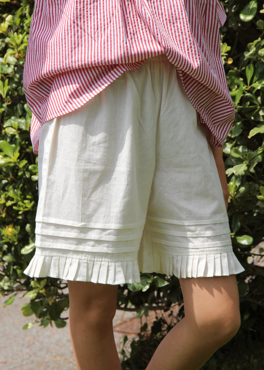 Pantaloncini donna 1950 Short Pants white in 100% cotone dal design ispirato agli anni ’50, con elastico in vita e stile boho chic estivo, taglia unica.