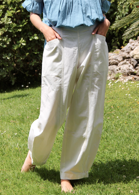 Balloon pants - White Cotton Denim - IGI AMA