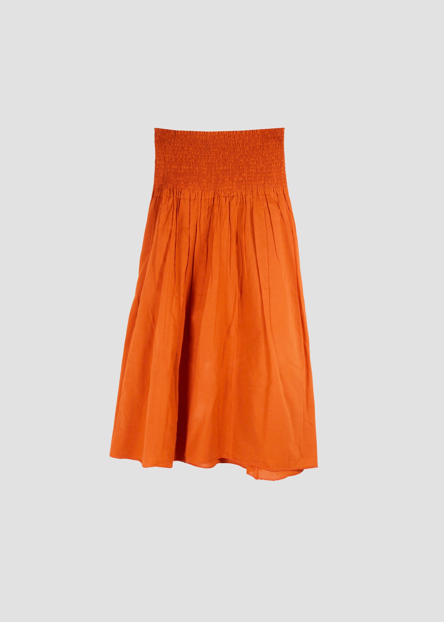 Gonna donna Diana Stretch Midi Skirt orange in 100% cotone in tinta unita arancione e fascia elastica in vita, modello midi stile boho chic estivo, taglia unica.