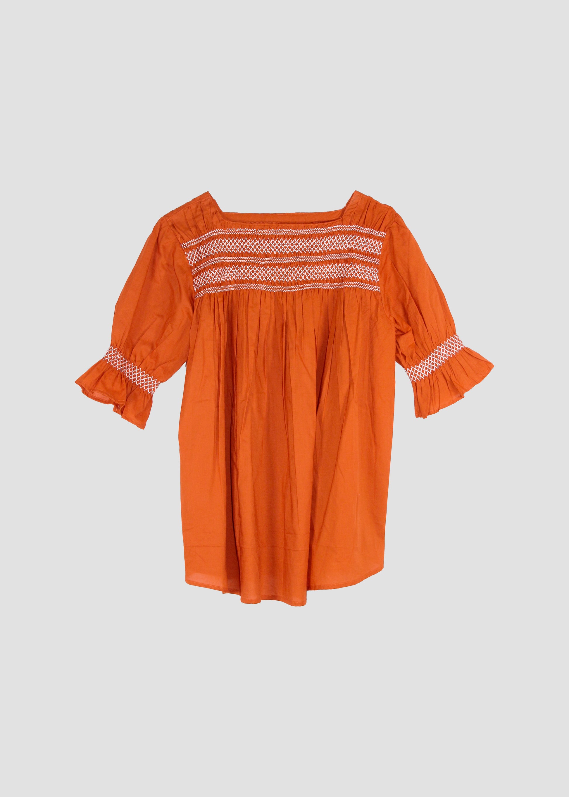 Blusa donna Diana Shirt orange in 100% cotone con dettaglio arricciato e tonalità arancione, stile boho chic estivo, taglia unica.