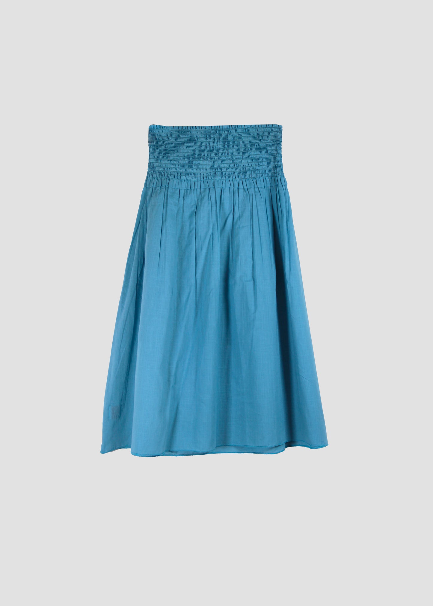 Gonna donna Diana Stretch Midi Skirt lightblue in 100% cotone in tinta unita azzurra e fascia elastica in vita, modello midi stile boho chic estivo, taglia unica.