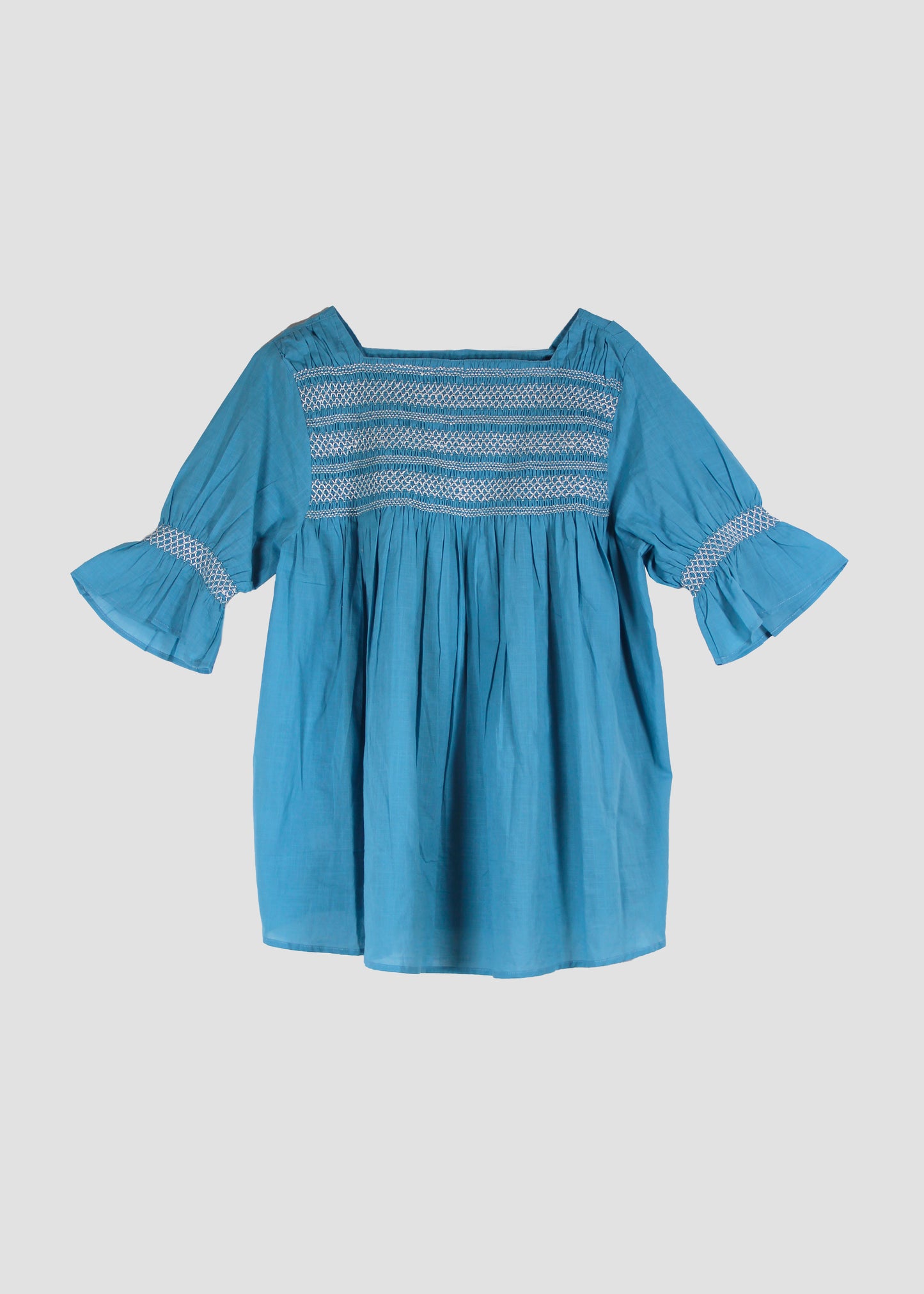 Blusa donna Diana Shirt light blue in 100% cotone con dettaglio arricciato e tonalità azzurra, stile boho chic estivo, taglia unica.