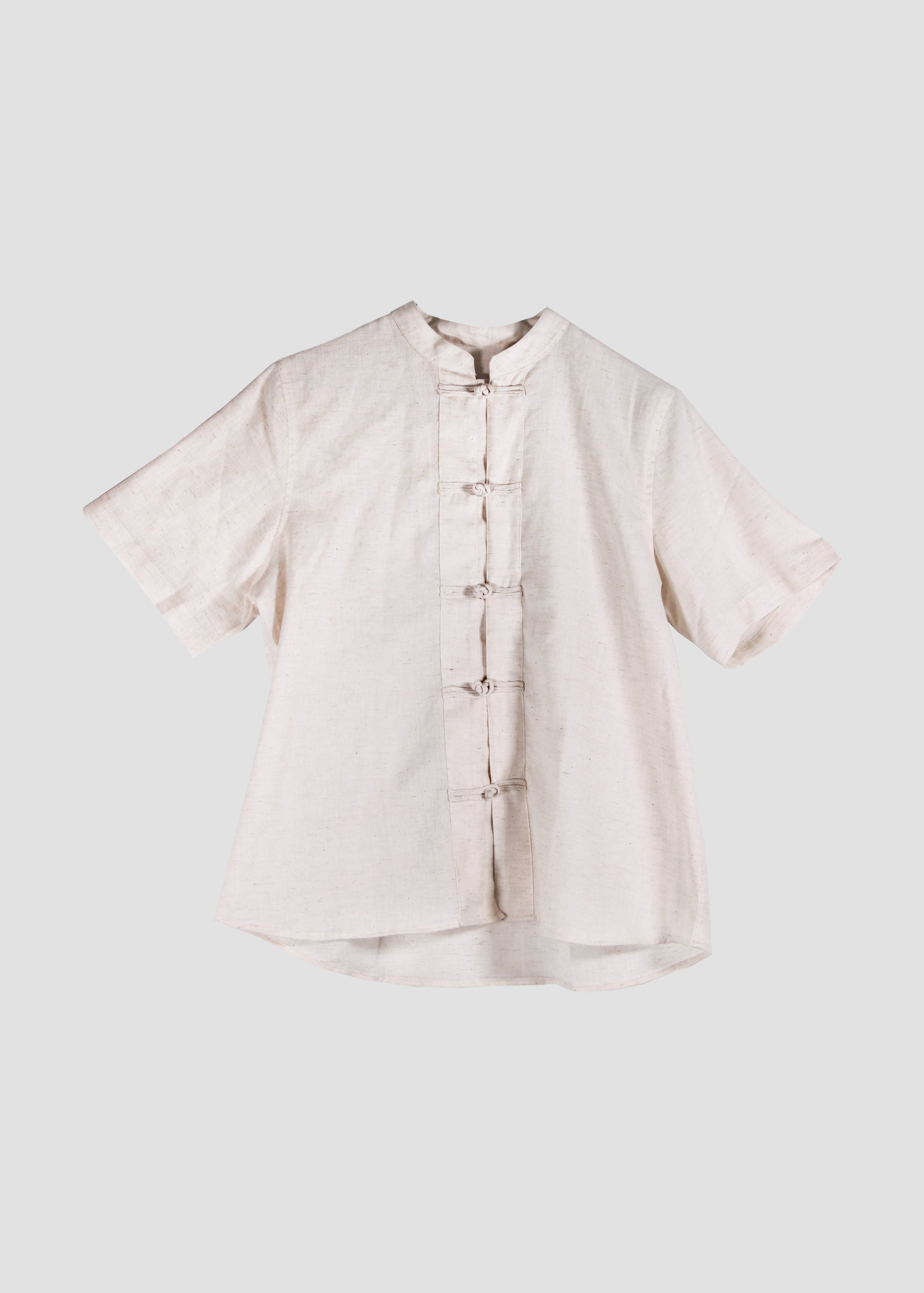 Camicia donna Korea Shirt in 100% cotone con stile coreano, chiusura con bottoni a nodo e maniche corte, look boho chic estivo, taglia unica.