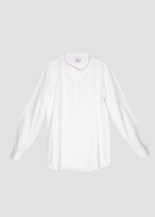 Camicia estiva da uomo IGI AMA, bianca, a maniche lunghe, 100% cotone, modello alla coreana, prodotta in India, perfetta per un look fresco ed elegante nelle giornate più calde.