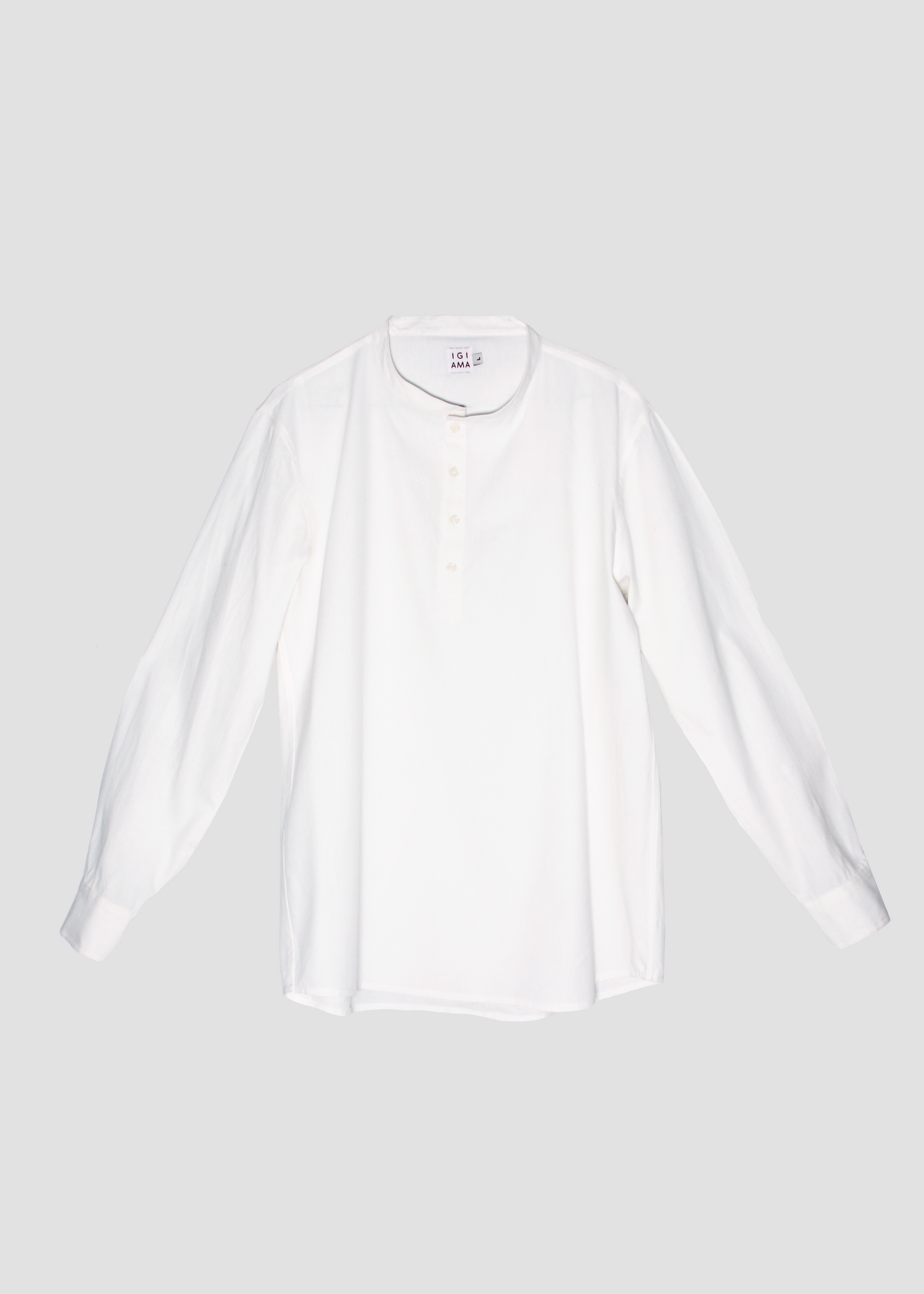  Camicia estiva da uomo IGI AMA, bianca, a maniche lunghe, 100% cotone, modello alla coreana, prodotta in India, perfetta per un look fresco ed elegante nelle giornate più calde.