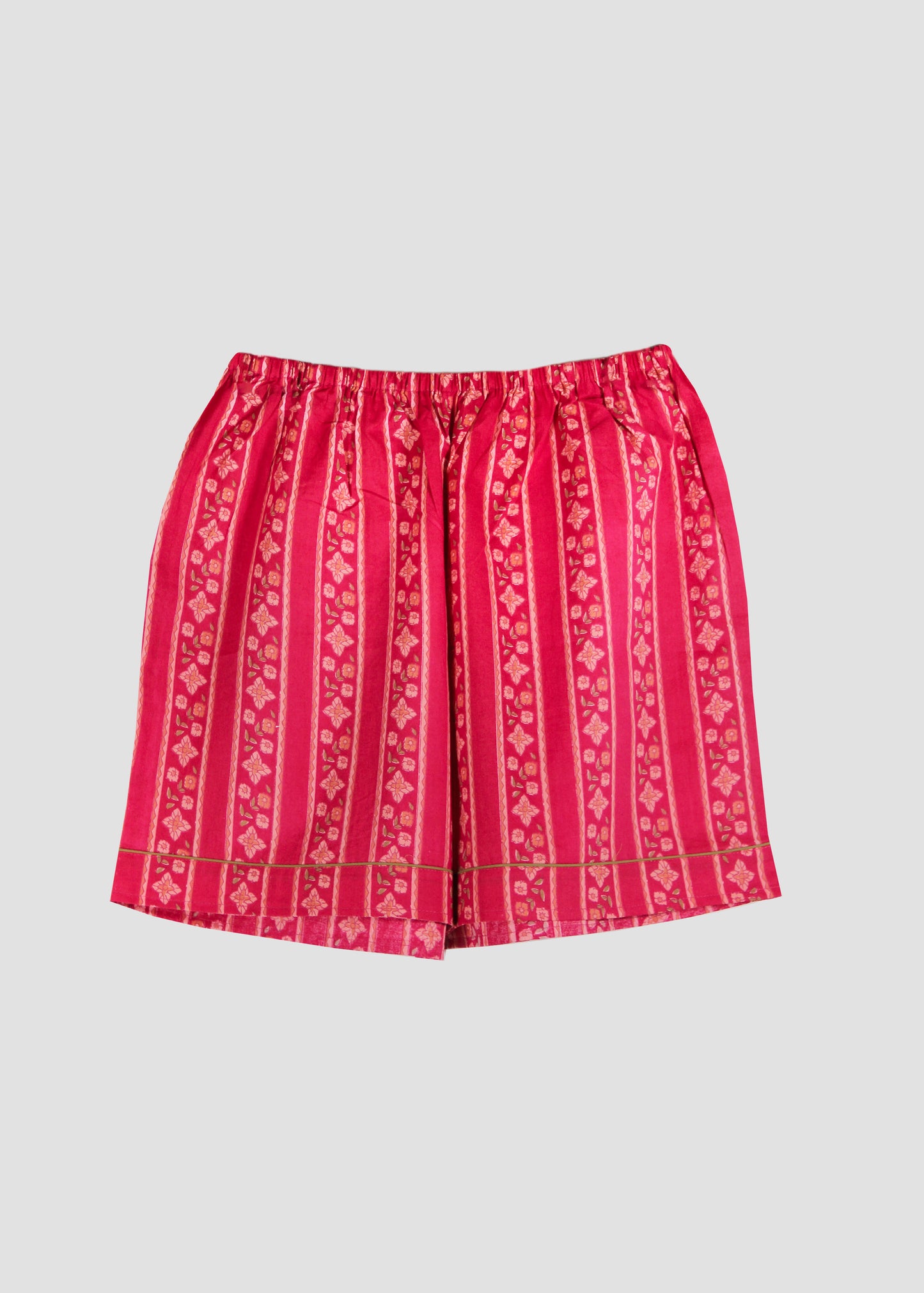Pantaloncini donna P-IGIama Shorts in 100% cotone con fantasia bordeaux, modello elasticizzato comodo e leggero in stile boho chic, taglia unica.